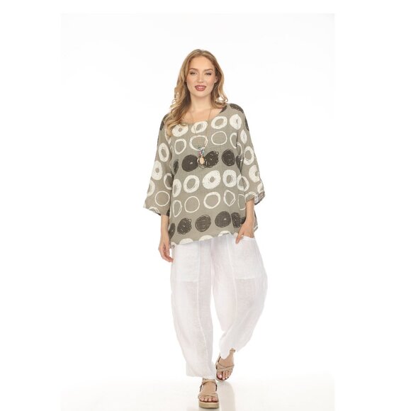 Olive Circular Patterned Boat Neck Top - Picture 1 of 3